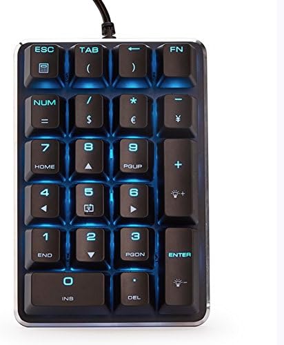 USB Number Pad, Poruary Numeric Keypad with Blue LED backlight Portable Full Size 21-Key Keypad with Multiple Shortcuts Multi-Function for Data Entry Laptop Tablet Desktop Computer PC (Black)