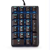 USB Number Pad, Poruary Numeric Keypad with Blue LED backlight Portable Full Size 21-Key Keypad with Multiple Shortcuts Multi-Function for Data Entry Laptop Tablet Desktop Computer PC (Black)