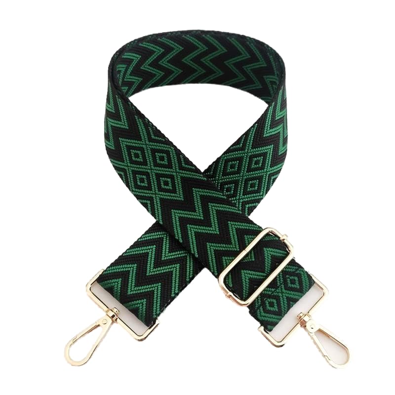 75-130 cm Adjustable Width 5 cm Shoulder Strap Boho Style Bag Strap for Women Men Girls DIY Accessories for Bag with Gold Carabiner Hook DIY Bag Making for Handbags Black Green