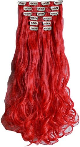 Diforbeauty 20" Women Long Curly Full Head Clips in Hair Pieces Extensions 7 PCS (113# Red)