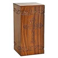 Fine Craft India Solid Hand Carved Fine Natural Wood with Border Design - Adult (Large Wooden Urn)