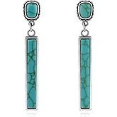 Watforsh Silver Turquoise dangle Earrings for Women Boho Earrings Chunky Long Turquoise Studs Gemstone Bar Dangling