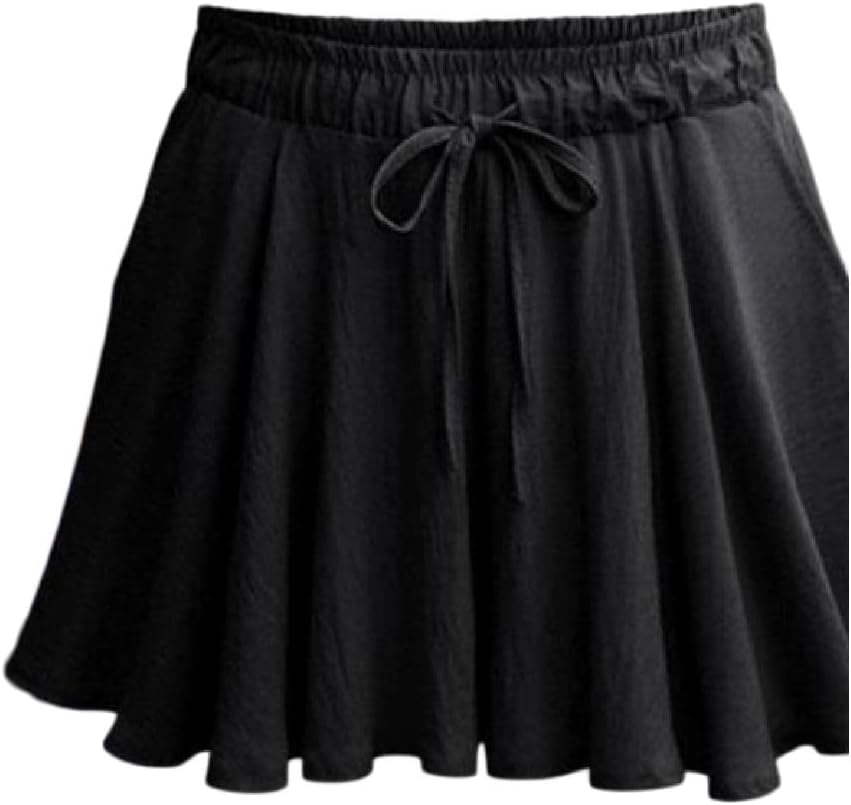 Comaba Women High-Waisted Culottes Solid Wide Elastic Waist Midi Shorts