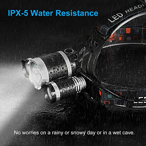 Led Headlamp, Binwo 6000 Lumen Work Headlight, 18650 USB Charge & Wall Charger Rechargeable, 4 Modes Waterproof Head Lamp Best Head Lights for Camping, Hunting, Hiking, Outdoors