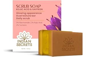 Indian Secrets Kojic Acid & Saffron Scrub Soap Bar, with 5% Niacinamide, 2% Turmeric, Tan Reduction, Daily Scrub, 110gm each 