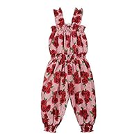 Toddler Baby Girl Floral Jumpsuit Sleeveless Strap Romper Bodysuit Overall One-Piece Outfit Red