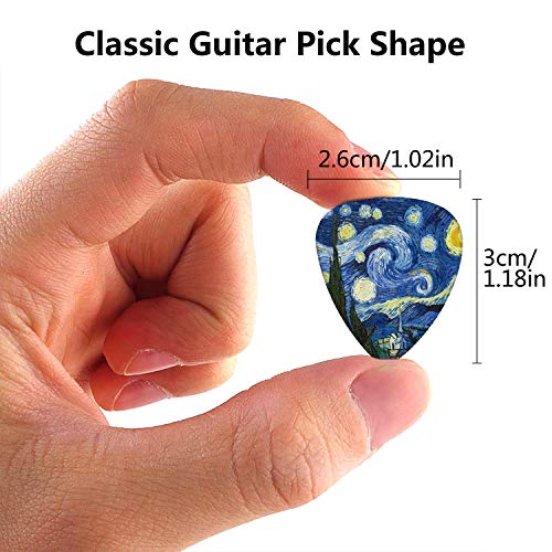 Van Gogh 12 Pack Guitar Picks with 100% Real Leather Picks Holder - Celluloid Medium Plectrums Unique Gifts For Guitarist - Thumbnail 3