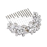 ACCESSORIESFOREVER Women Bridal Wedding Jewelry Crystal Rhinestone Pearl Floral Hair Comb Pin Silver