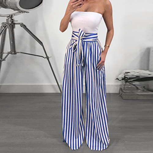 Pervobs Women Pants, Clearance! Women Casual Striped High Waist Harem Pants Loose Bandage Elastic Waist Pants (S, Blue)
