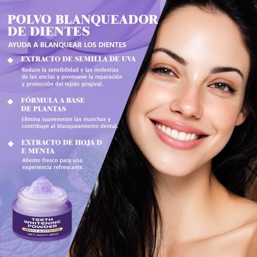Professional Teeth Whitener, Teeth Whitening Powder, Effective to Strengthen Teeth and Gums, Long Lasting Teeth Whitening, Gentle for Sensitive Teeth, Removes Years of Stains (Purple1227)
