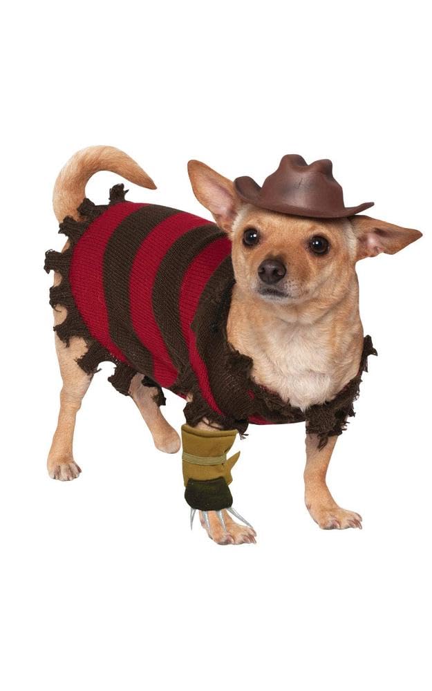 Rubie's unisex adult Costume, Official Rubie s A Nightmare on Elm Street Freddy Krueger Halloween Pet Dog Costume Size Medium, Multicolor, M UK