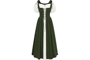 Scarlet Darkness Halloween Renaissance Costume Women Peasant Medieval Dress Short Sleeve Maxi Dresses with Pockets