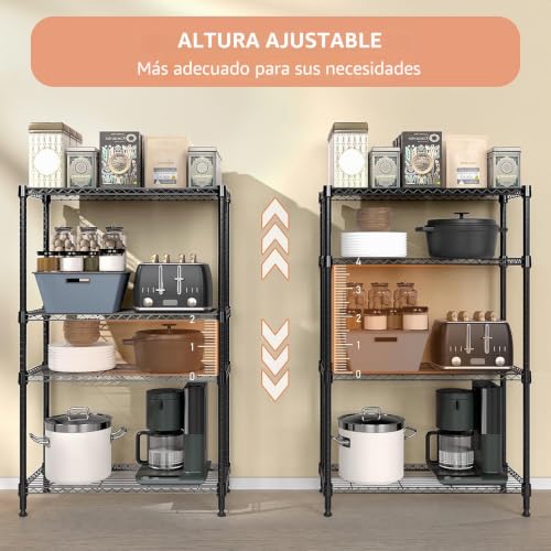 M MZG Heavy Duty 4 Tier Metal Shelving Unit, Up to 636 kg, Adjustable Shelves for Garage, Workshop and Warehouse, Studio, Black, 40 x 115 x 151 cm