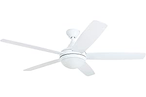 Prominence Home 80094-01 Ashby Ceiling Fan with Remote Control and Dimmable Integrated LED Light Frosted Fixture, 52" Contemporary Indoor, 5 Blades White/Grey Oak, Farmhouse White