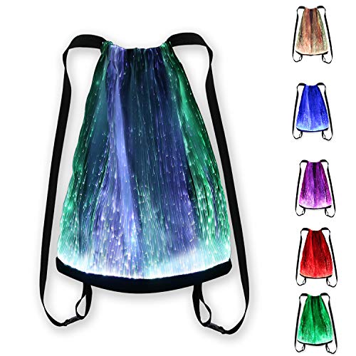 LED Light up Backpack 6 Glowing lights Bag For Rave Music Festival Party Christmas Halloween, Unisex Flashing Drawstring Bag