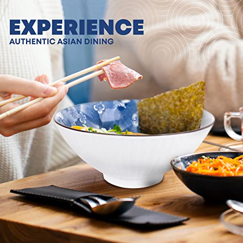 Wingcco Japanese Ceramic Ramen Bowl Set 8Piece Set With Matching