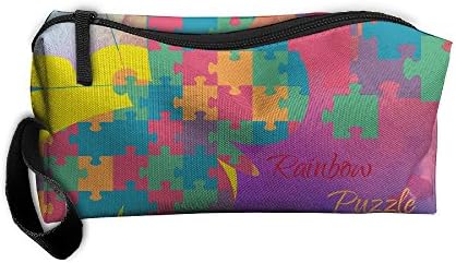 HSs4AD Autism Awareness Rainbow Puzzle Butterfly Best Cosmetic Travel Toiletry Makeup Bag Portable Pouch Hanging Organizer Bag