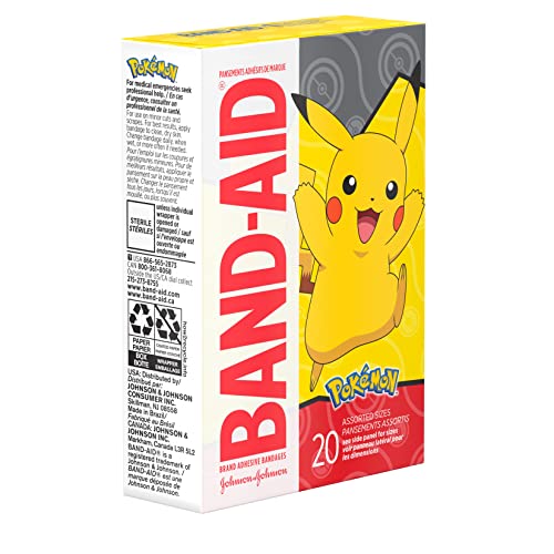 BAND-AID BRAND ADHESIVE BANDAGES FOR MINOR CUTS & SCRAPES, WOUND CARE FEATURING POKÉMON CHARACTERS FOR KIDS, ASSORTED SIZES 20 CT