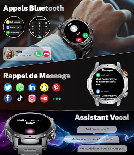 LIMIGE Men's Smartwatch with 1000 mAh/Torch, 1.75 Inches Smart Fitness Watch with Calls, 5 ATM Waterproof Military Smart Watch Tracker for Heart Rate Monitor SpO2,3 Straps, Black