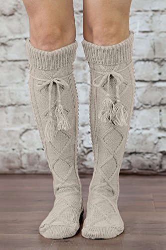 Tie Boot Socks Women's Tall Alpine Boutique Socks Brand by Modern Boho Oatmeal - Thumbnail 2