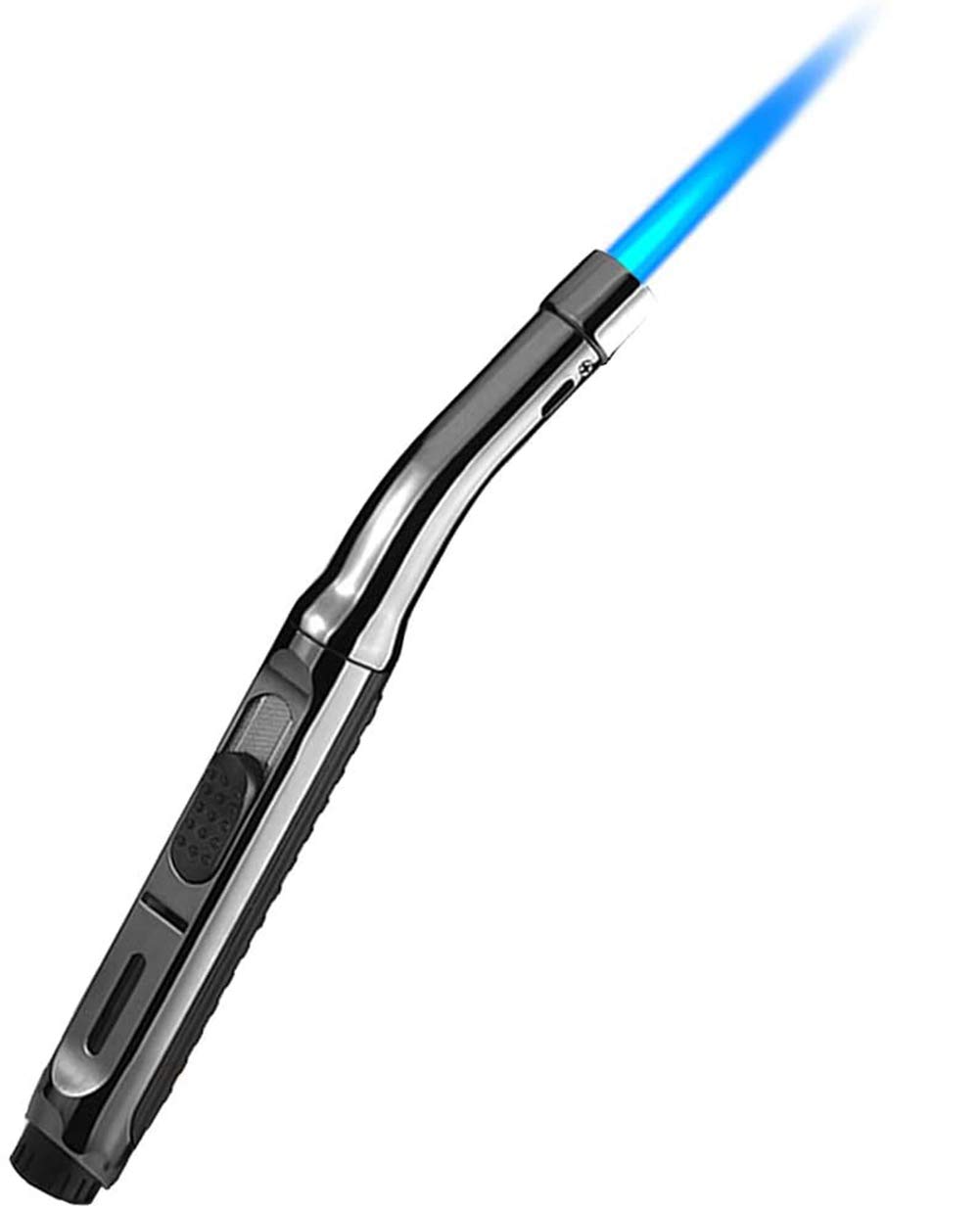 ibforcty Butane Lighter Pen with Fire Lock, Visible Fuel Window Lighter Adjustable Jet Flame for Grill Candle Kitchen BBQ Fireworks (Butane Not Included) (Black#1)