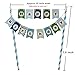 Mini Happy Birthday Cake Bunting Banner Cake Topper,Multicolor Pennant Flags with Blue Pole,Mini Banner Decor (Blue)