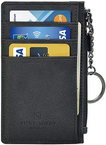 Slim Minimalist Wallet RFID Front Pocket Credit Card Holder for Men & Women Leather Wallet with Keychain