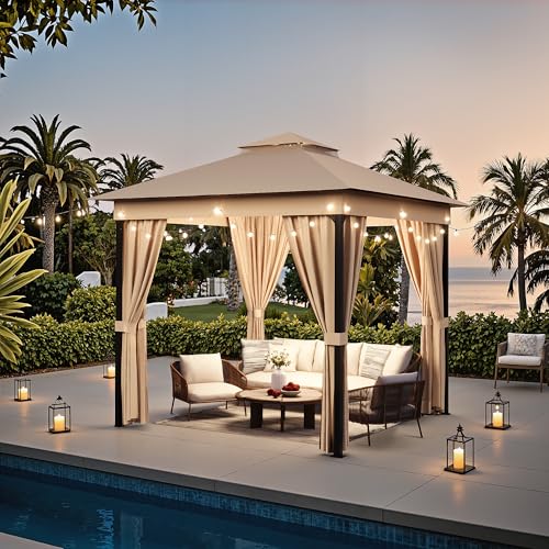 Devoko 8x8 Outdoor Gazebo with Mosquito Netting, Double Roof & Steel Frame image 8