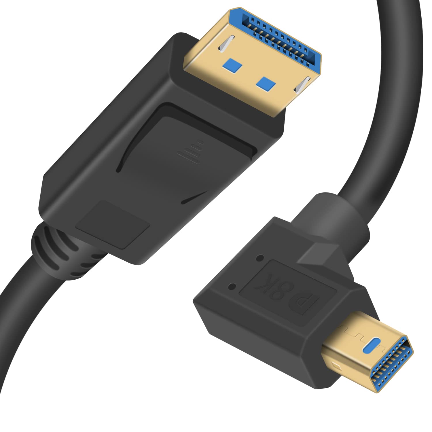 Duttek Mini Displayport to Displayport 1.4a Cable, 8K@60Hz Mini Displayport Right Angle Male to Displayport Male Cable Bi-Directional Transmission Displayport to Mini Displayport Cable (0.3M)