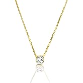 Altitude Boutique Floating CZ Solitaire Necklace | 6mm Bezel-Set Cubic Zirconia Pendant | 16” + 2” Adjustable Chain | 14K Gold-Plated or Rhodium-Plated | Minimalist Everyday Necklace for Women