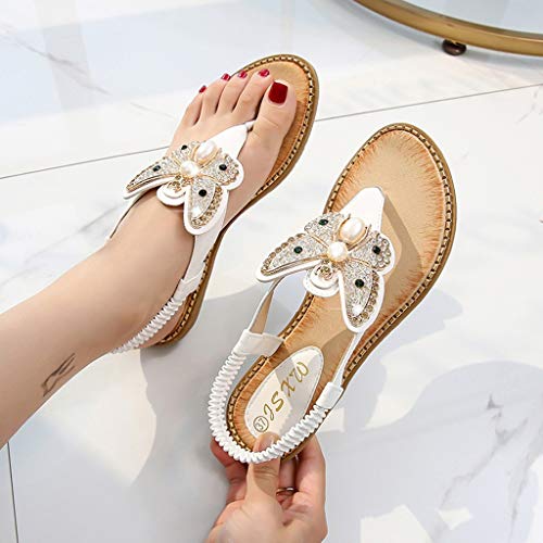 Rhinestone Sandals Respctful✿ Women's Fashion Bohemia Flip Flops Summer Beach T-Strap Gladiator Espadrille Sandals