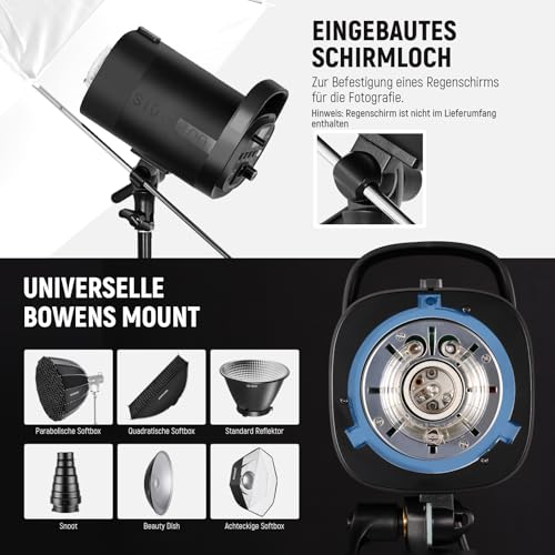 NEEWER 800Ws Studio Monolight Strobe Flash Set: Pack of 2 S101-400W PRO 5600K Flash Light Studio with 2.4G Trigger / 150W Setting Lamp / Bowens Mount / Softbox / Stand / Reflector / Bag, Compatible with QPRO