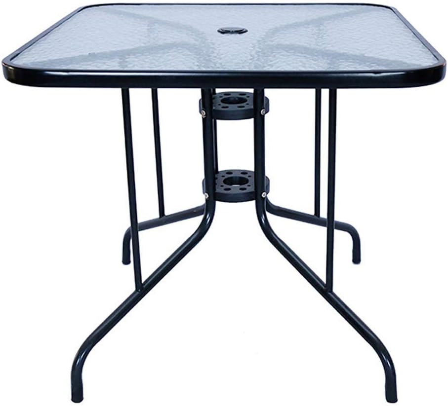 F Fellie Cover Square Outdoor Glass Dining Table with Umbrella Hole Outdoor Garden Dining Furniture (80 x 80 x 72CM)