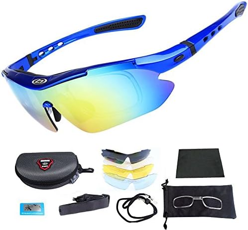 ATSPORT Cycling Glasses - Outdoor Fishing Driving Tennis Cricket Golf Biking Running Sports Sunglasses with Case and 5 Interchangeable Polarized Lenses UV 400 Protection For Women & Men