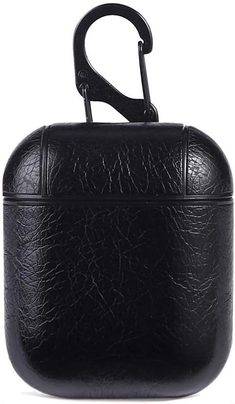 Croiky Rubber Leather Skin Fit Vintage Matte Leather Hook Case Cover Compatible with Airpods Protective - Black [AIRPODS NOT Included]
