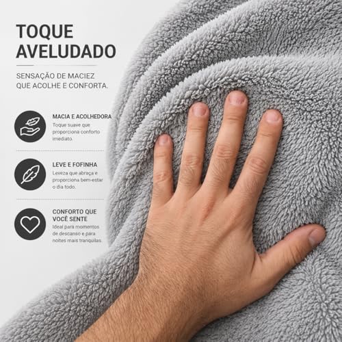 Manta Casal de Microfibra Fleece | Cobertor Macio e Quentinho, Dupla Face, 1,80m x 2,00m – Cinza