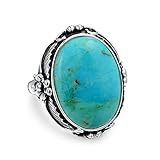 Bling Jewelry Oval Natural Compressed Turquoise 925 Silver Flower Ring