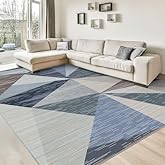 HOMFINE Washable Area Rug - Geometry Style Modern Rugs for Living Room, Bedroom, Machine Washable Rug Soft Non Slip Non Shedding Area Rug - Blue, 9'x12'