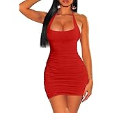 ZileZile Women's Sexy Bodycon Sleeveless Backless Ruched lace-up Cocktail Party Dresses Club Dress