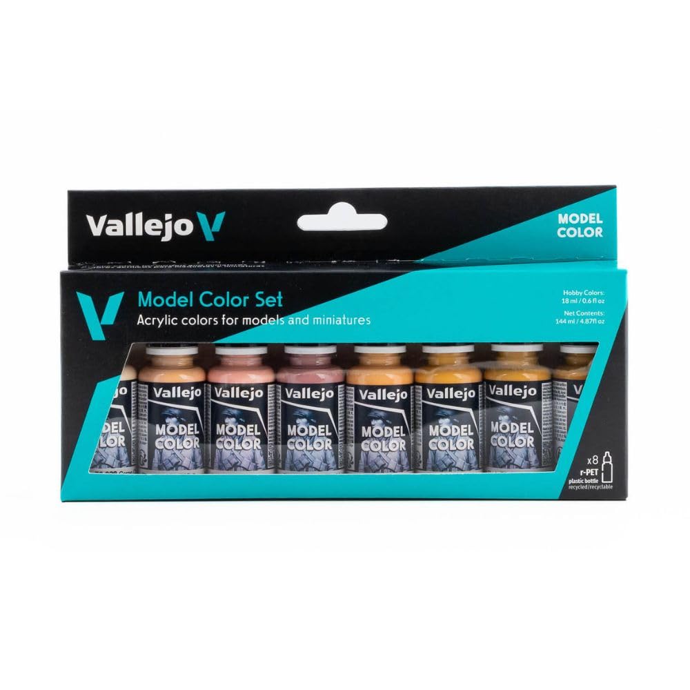 Vallejo Model Color Acrylic Paint Set, 8 Skin and Flesh Tones, 18 ml Dropper Bottles, Matte Finish for Miniature Figures and Models