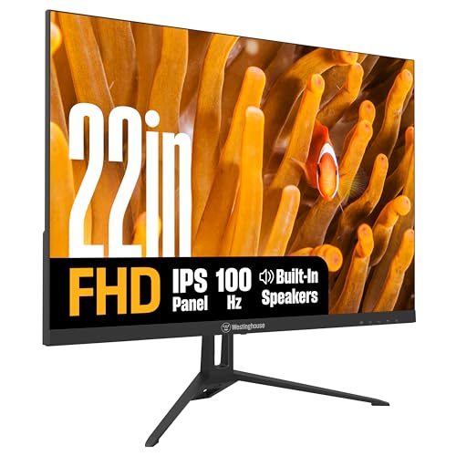 Westinghouse 22 Inch Computer Monitor, 1080P FHD IPS Frameless Gaming Monitor,100Hz, 1ms, Built-in Speakers, Eye Care, Adaptive Sync Support (FreeSync Compatible), HDR, VESA, HDMI & VGA w/Gaming Mode