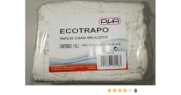 Pla Albert Trapo de Sabana de Limpieza 100% algodón ECOTRAPO 1 kg: Amazon.es: Hogar