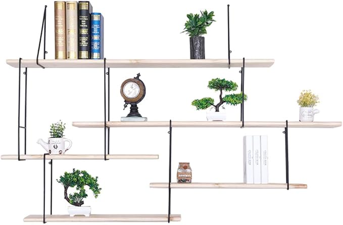 Estante de pared de 5 niveles, de madera, de metal, para colgar en la