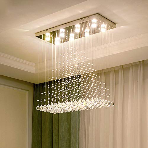 Moooni Modern Rectangle Crystal Chandeliers Raindrop Rectangular Flush