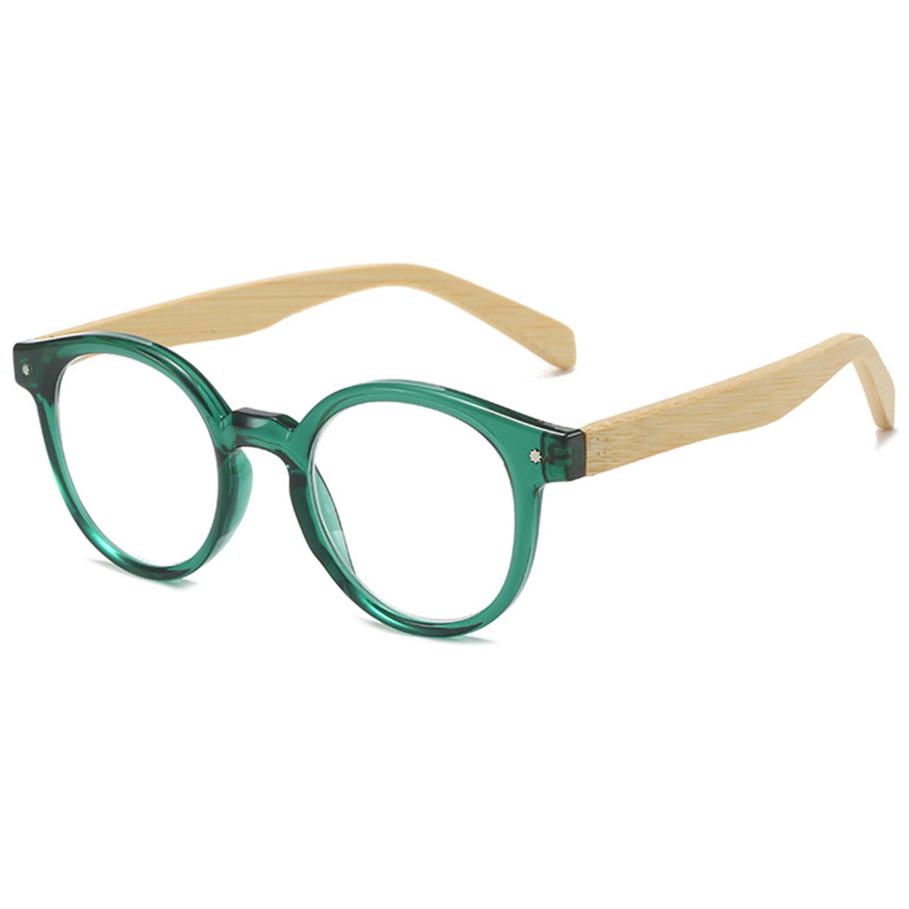 Lanomi Oval Reading Glasses Men Women Compact Round Eyeglasses Wooden Arm Readers Green 1.0