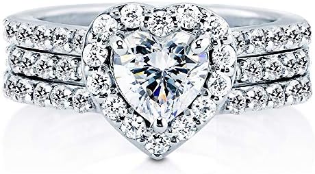 Wedding Ring Set Engagement White Gold Plated 18K Sterling Silver 925 Cubic Zirconia Heart Cut AAAAA+ Alternative to Diamonds 1.25 Carat Anniversary Valentines Promise Marriage Bridal