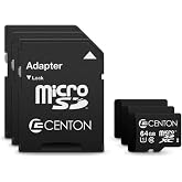 Centon Electronics Micro SD Card, UHS-I / A1 / V10 / U1 / Class 10 Flash Memory Card for Phones, Tablets, Cameras, and More, 64GB, 3 Pack Bulk