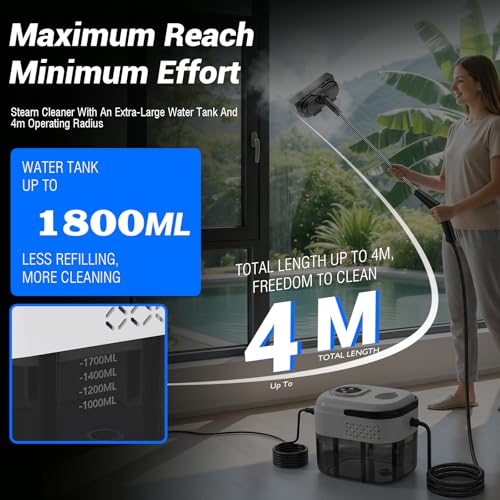 2026 New 6-speed Handheld Steam Cleaner, 1.8L,USA HSD Technology—Sterilization 99.99%【Steam Cleaner】graphene heating technology—8S rapid heating, Steam Cleaner Handheld for Home,Floor,Sofa,Car&Windows