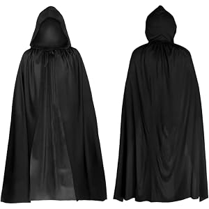 1Pack 59Inch Unisex Black Cloak Witch Costume Halloween Hooden Cloak Costumes Party Cape