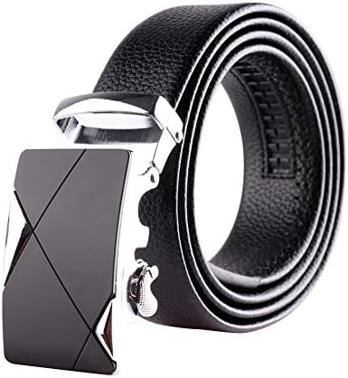 Fashion Extend Mens Belt Leather Ratchet Belts for Men with Sliding Automatic Buckle Black 19